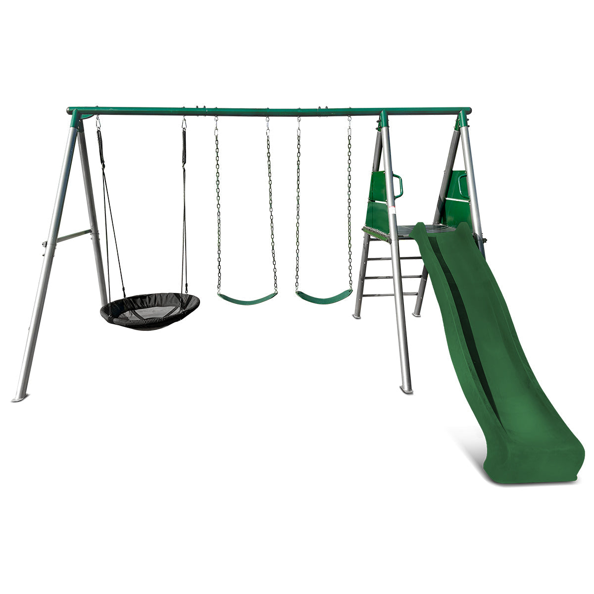 Lifespan Kids Europa Commercial Grade Steel Swing Set with Climb & 2.2m Slide Green
