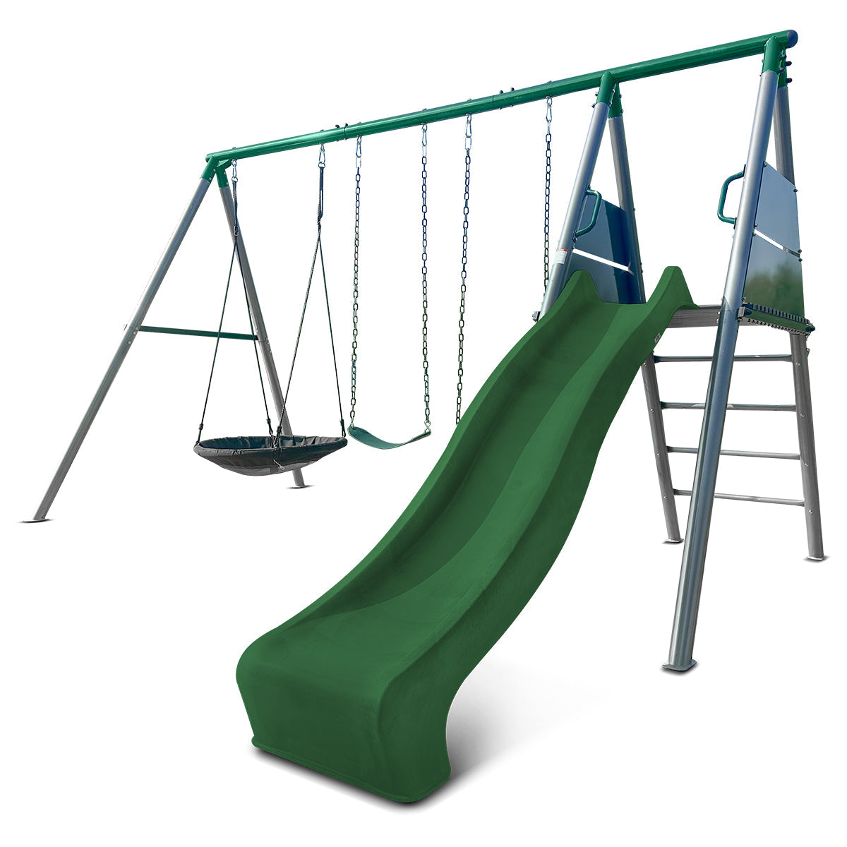 Lifespan Kids Europa Commercial Grade Steel Swing Set with Climb & 2.2m Slide Green