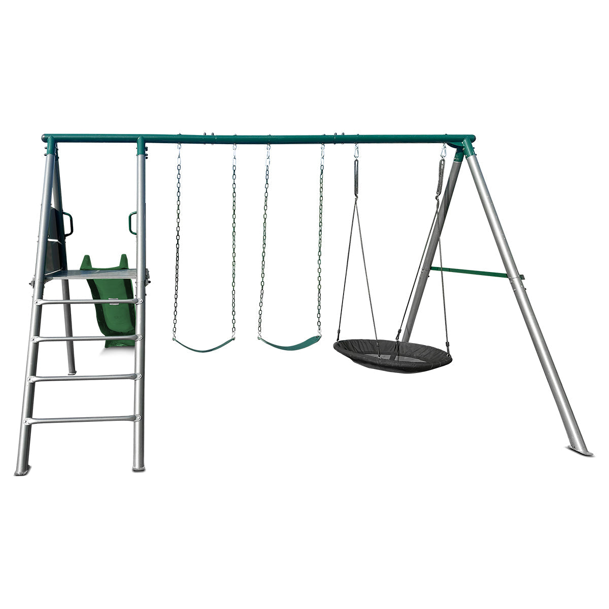Lifespan Kids Europa Commercial Grade Steel Swing Set with Climb & 2.2m Slide Green