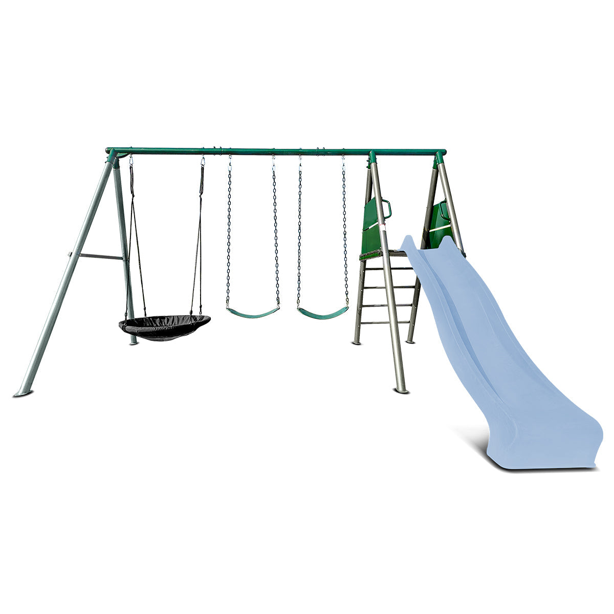 Lifespan Kids Europa Commercial Grade Steel Swing Set with Climb & 2.2m Slide Pastel Blue