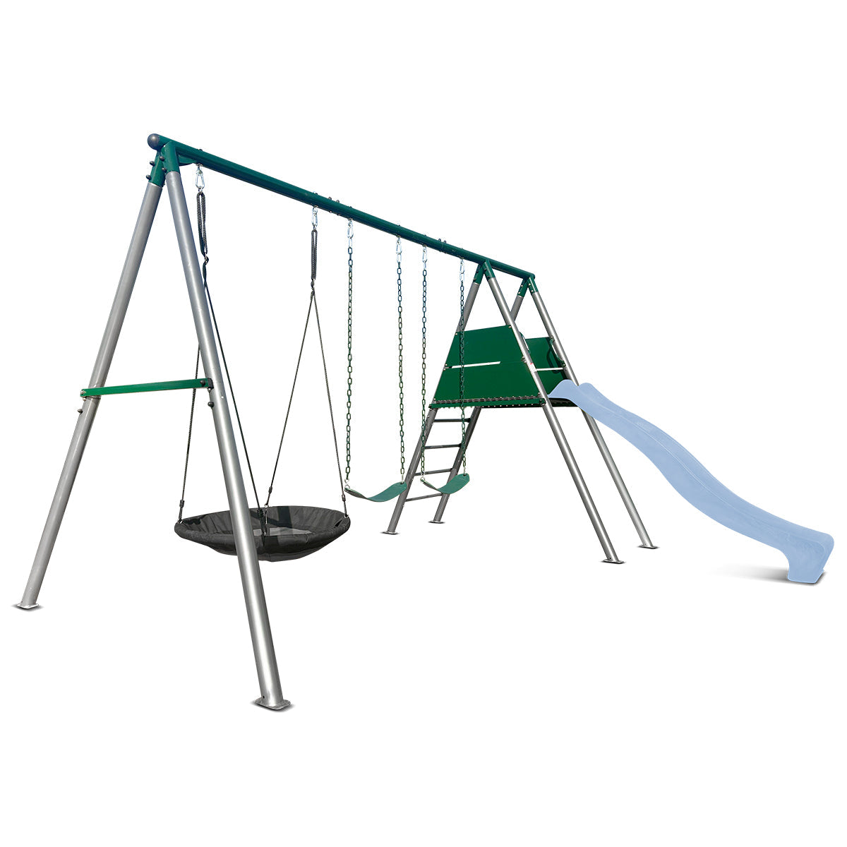 Lifespan Kids Europa Commercial Grade Steel Swing Set with Climb & 2.2m Slide Pastel Blue