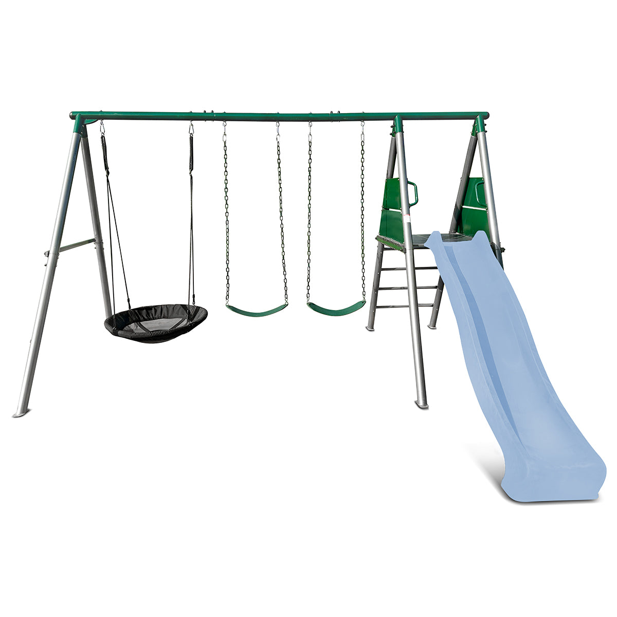 Lifespan Kids Europa Commercial Grade Steel Swing Set with Climb & 2.2m Slide Pastel Blue