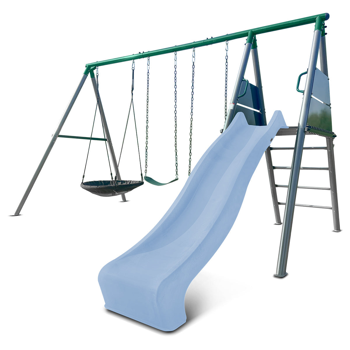 Lifespan Kids Europa Commercial Grade Steel Swing Set with Climb & 2.2m Slide Pastel Blue