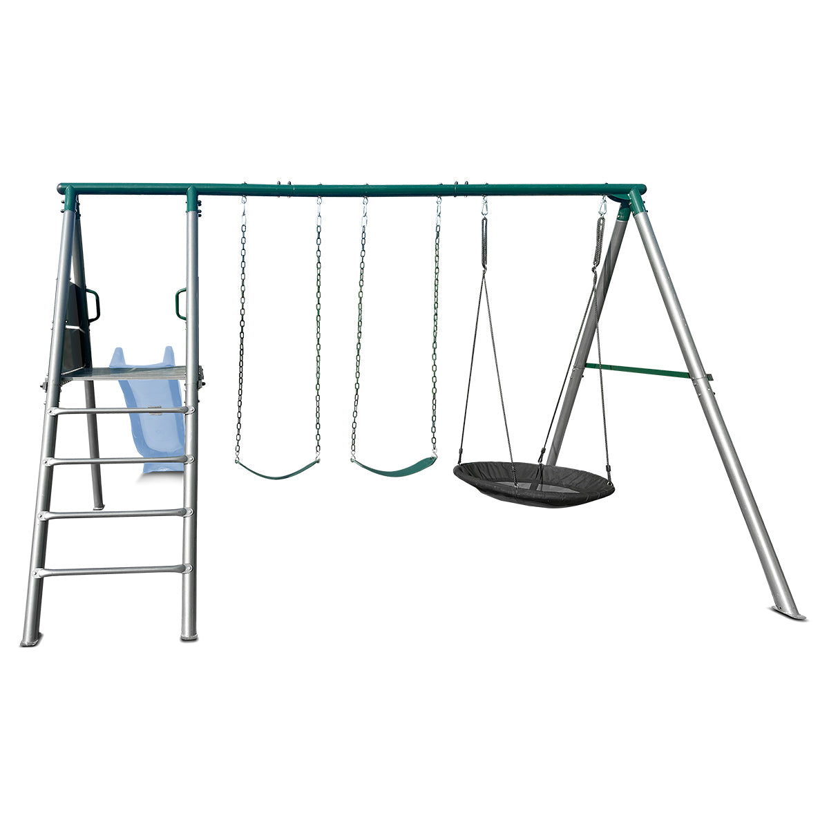 Lifespan Kids Europa Commercial Grade Steel Swing Set with Climb & 2.2m Slide Pastel Blue