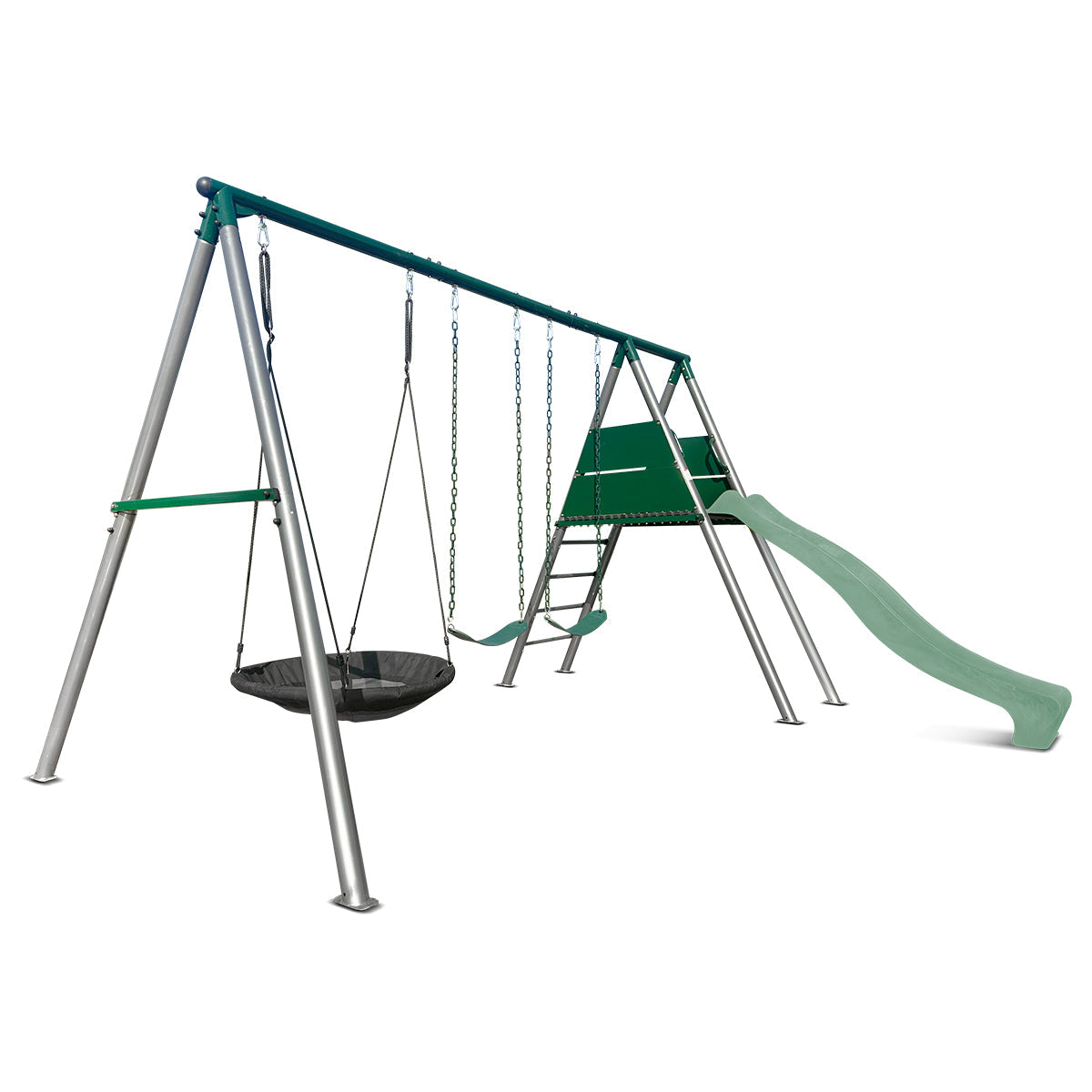 Lifespan Kids Europa Commercial Grade Steel Swing Set with Climb & 2.2m Slide Pastel Green