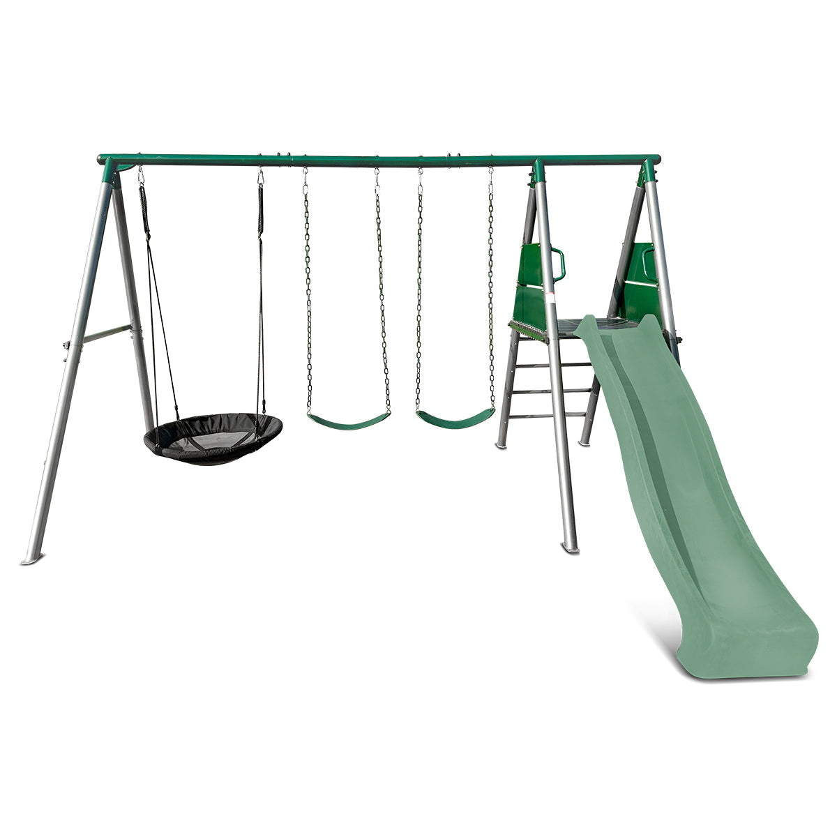 Lifespan Kids Europa Commercial Grade Steel Swing Set with Climb & 2.2m Slide Pastel Green