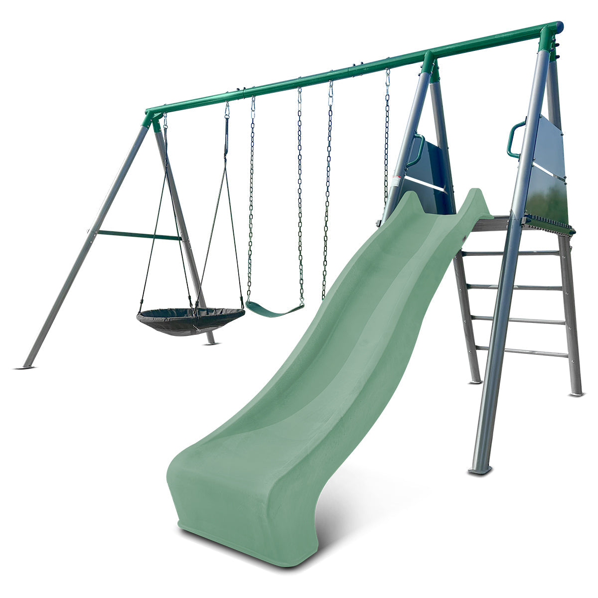 Lifespan Kids Europa Commercial Grade Steel Swing Set with Climb & 2.2m Slide Pastel Green