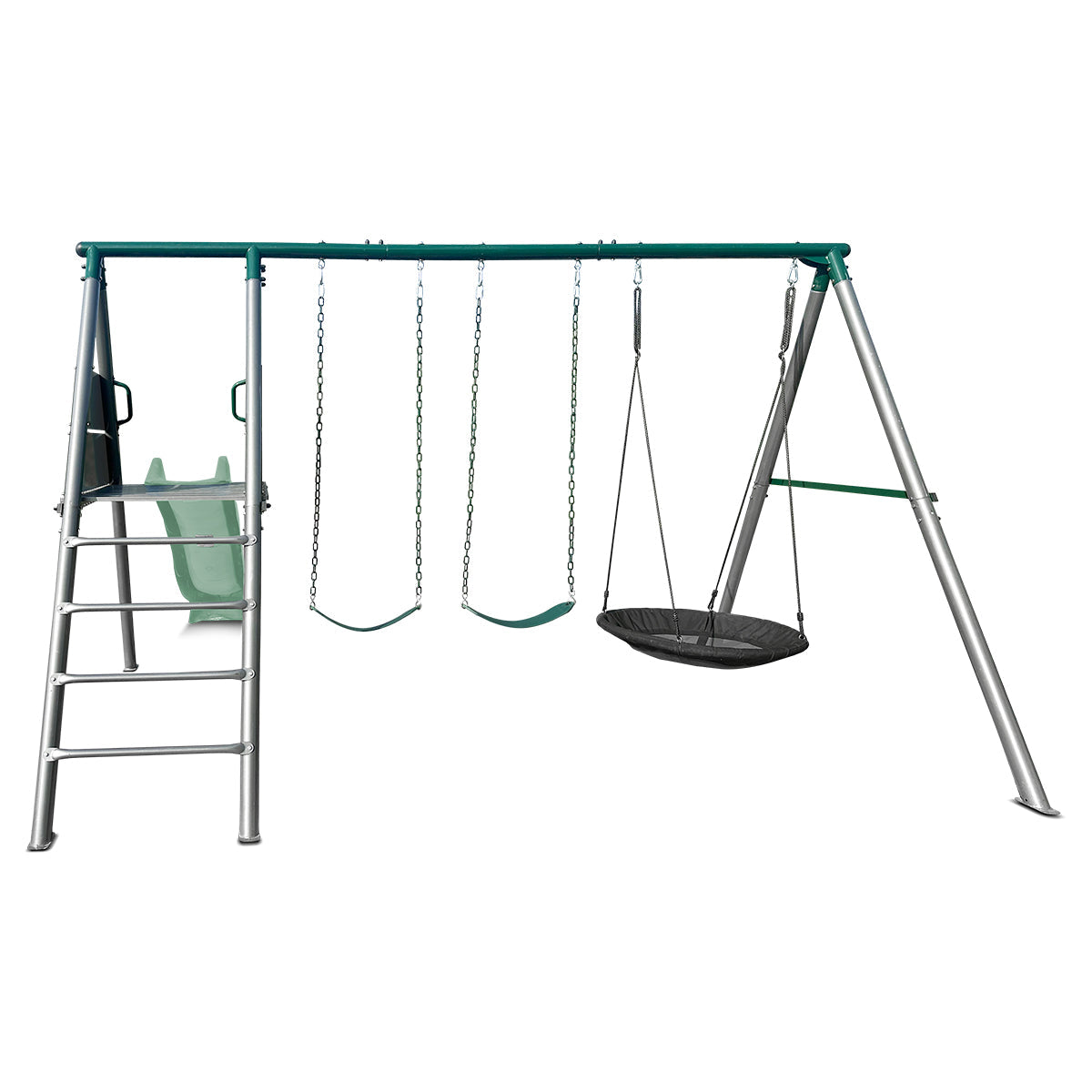 Lifespan Kids Europa Commercial Grade Steel Swing Set with Climb & 2.2m Slide Pastel Green