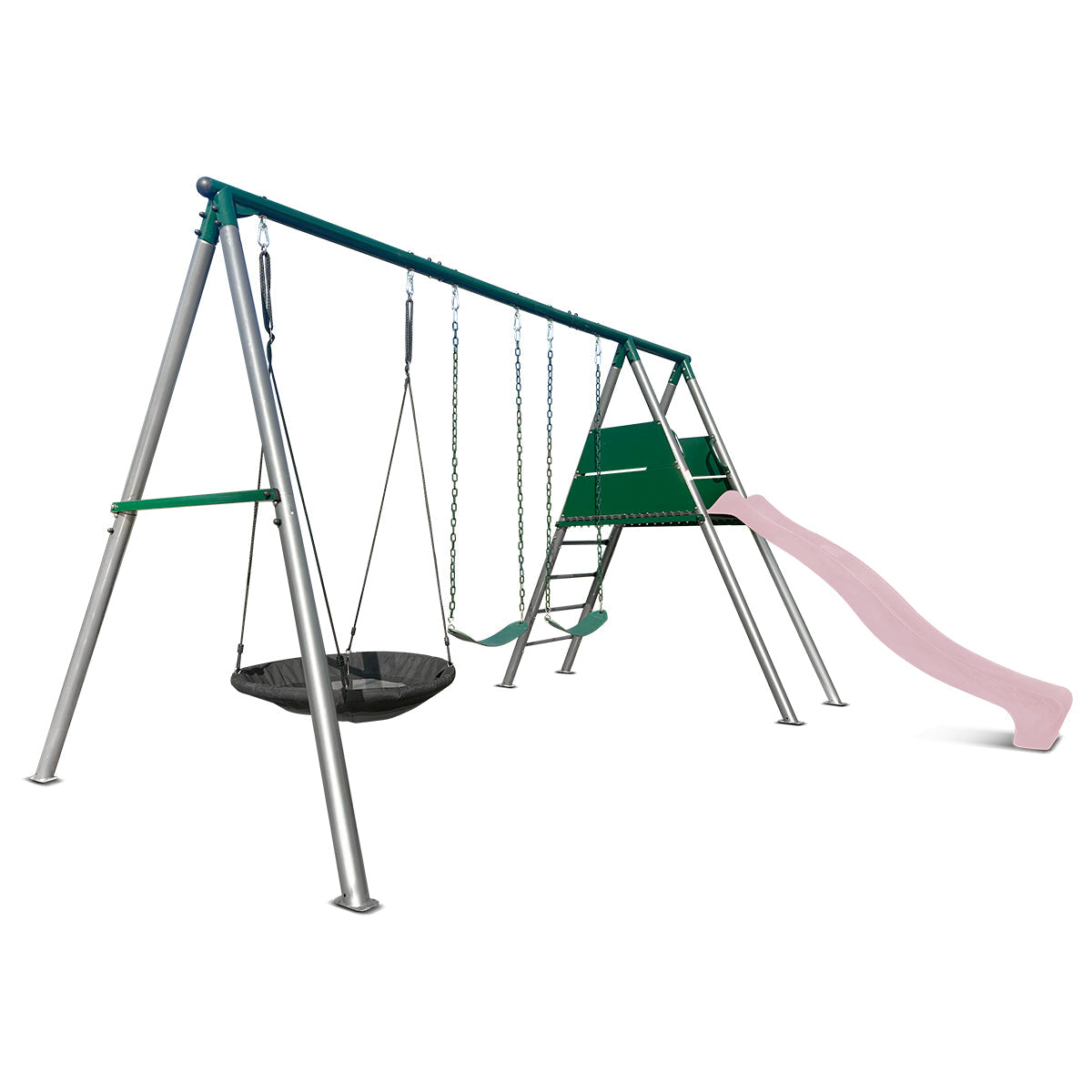 Lifespan Kids Europa Commercial Grade Steel Swing Set with Climb & 2.2m Slide Pastel Pink