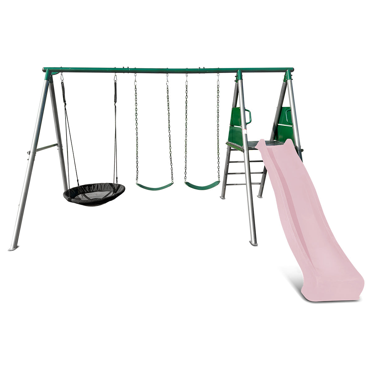 Lifespan Kids Europa Commercial Grade Steel Swing Set with Climb & 2.2m Slide Pastel Pink