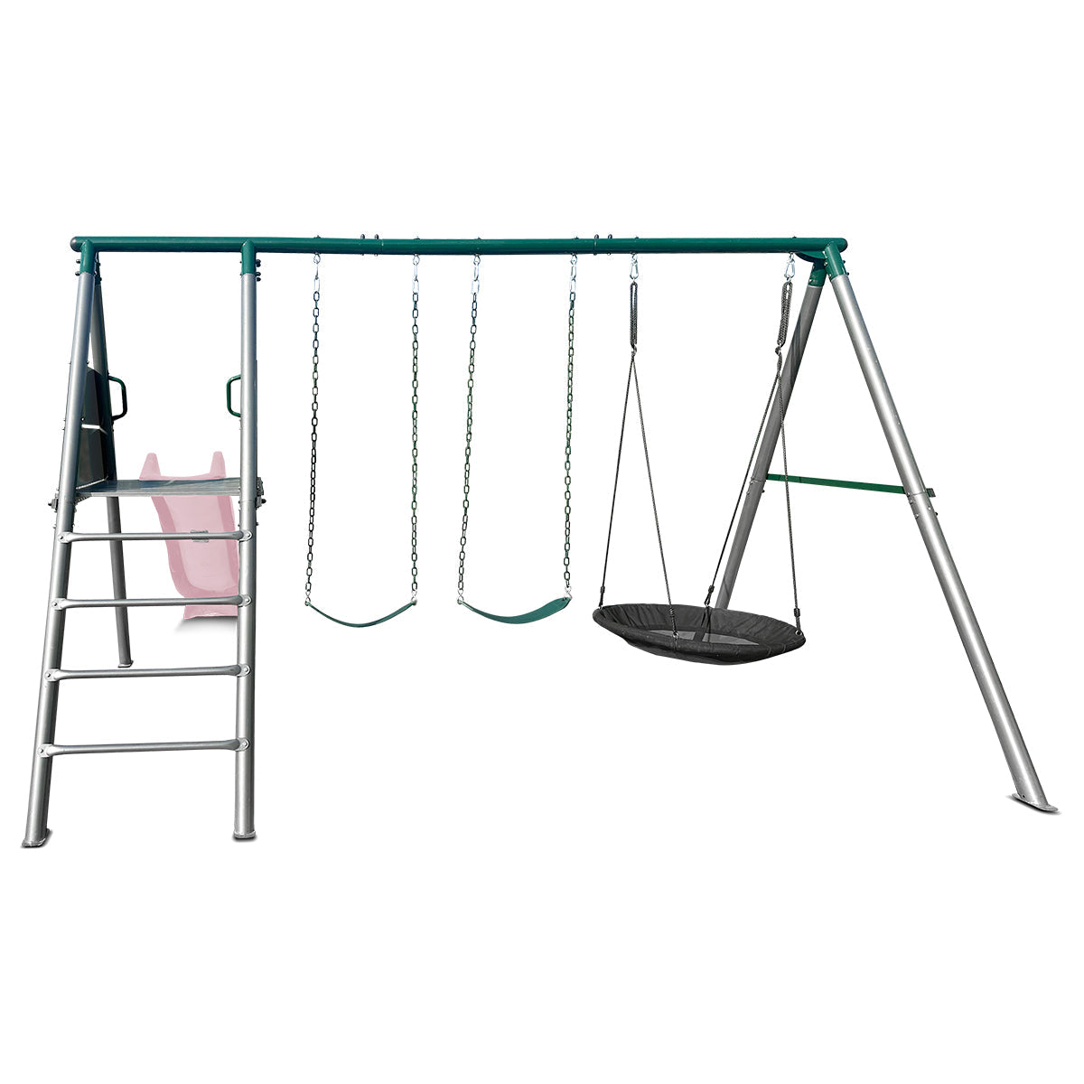 Lifespan Kids Europa Commercial Grade Steel Swing Set with Climb & 2.2m Slide Pastel Pink