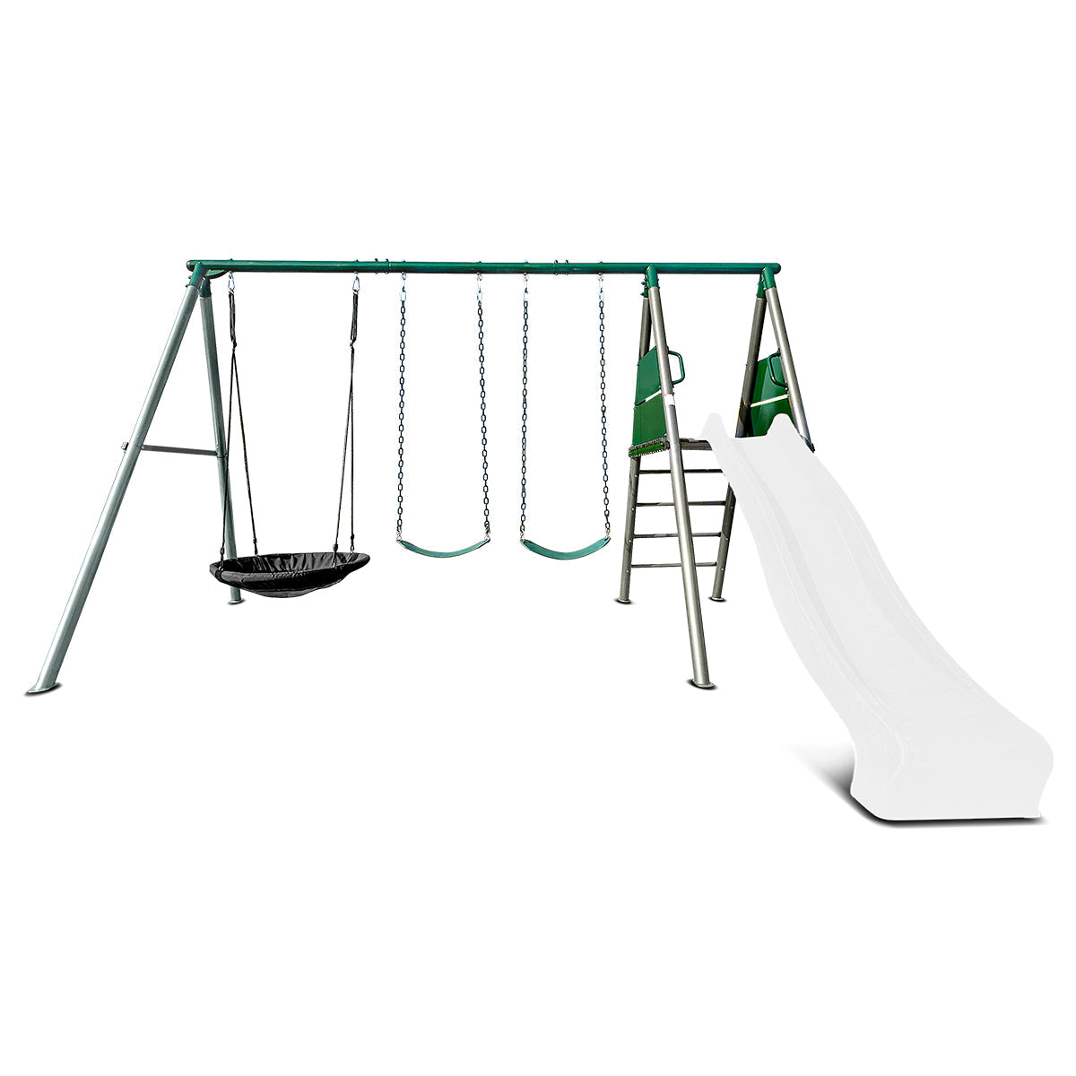 Lifespan Kids Europa Commercial Grade Steel Swing Set with Climb & 3.0m Slide White