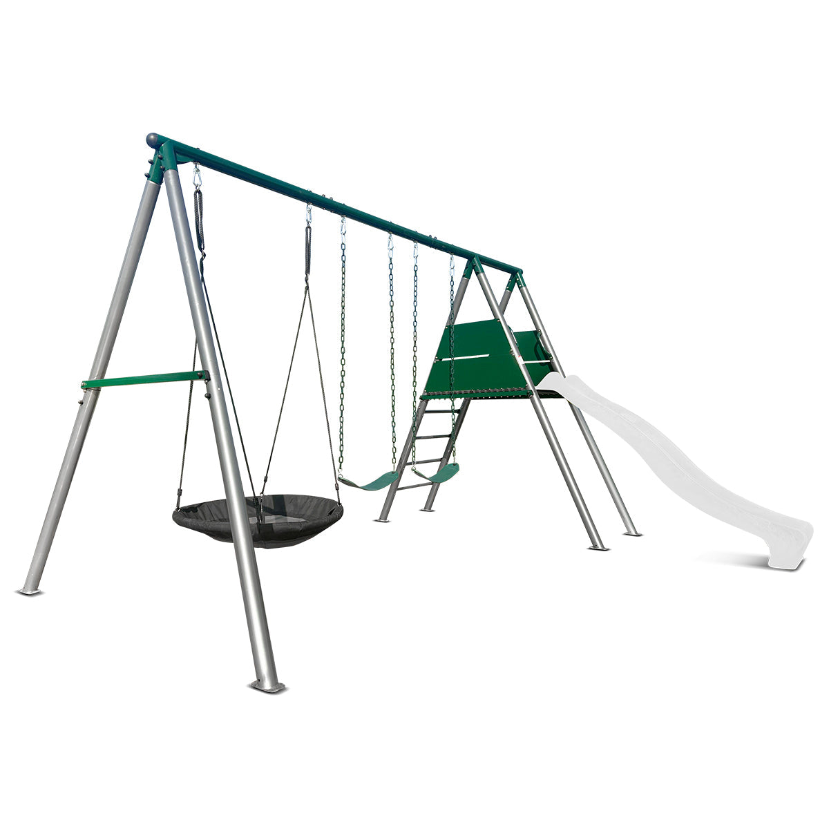Lifespan Kids Europa Commercial Grade Steel Swing Set with Climb & 3.0m Slide White