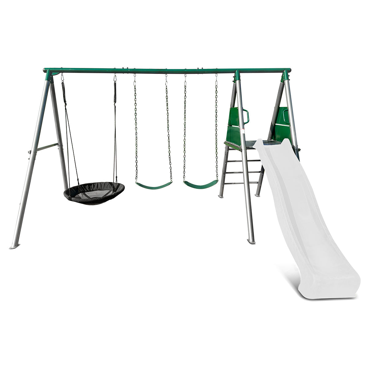 Lifespan Kids Europa Commercial Grade Steel Swing Set with Climb & 3.0m Slide White