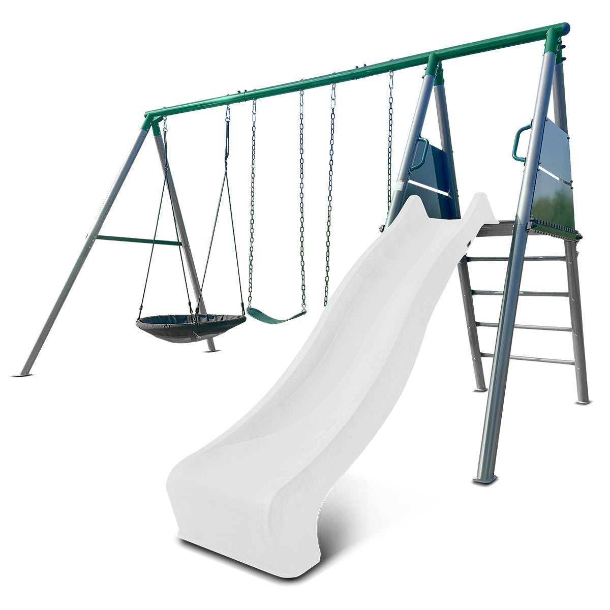 Lifespan Kids Europa Commercial Grade Steel Swing Set with Climb & 3.0m Slide White