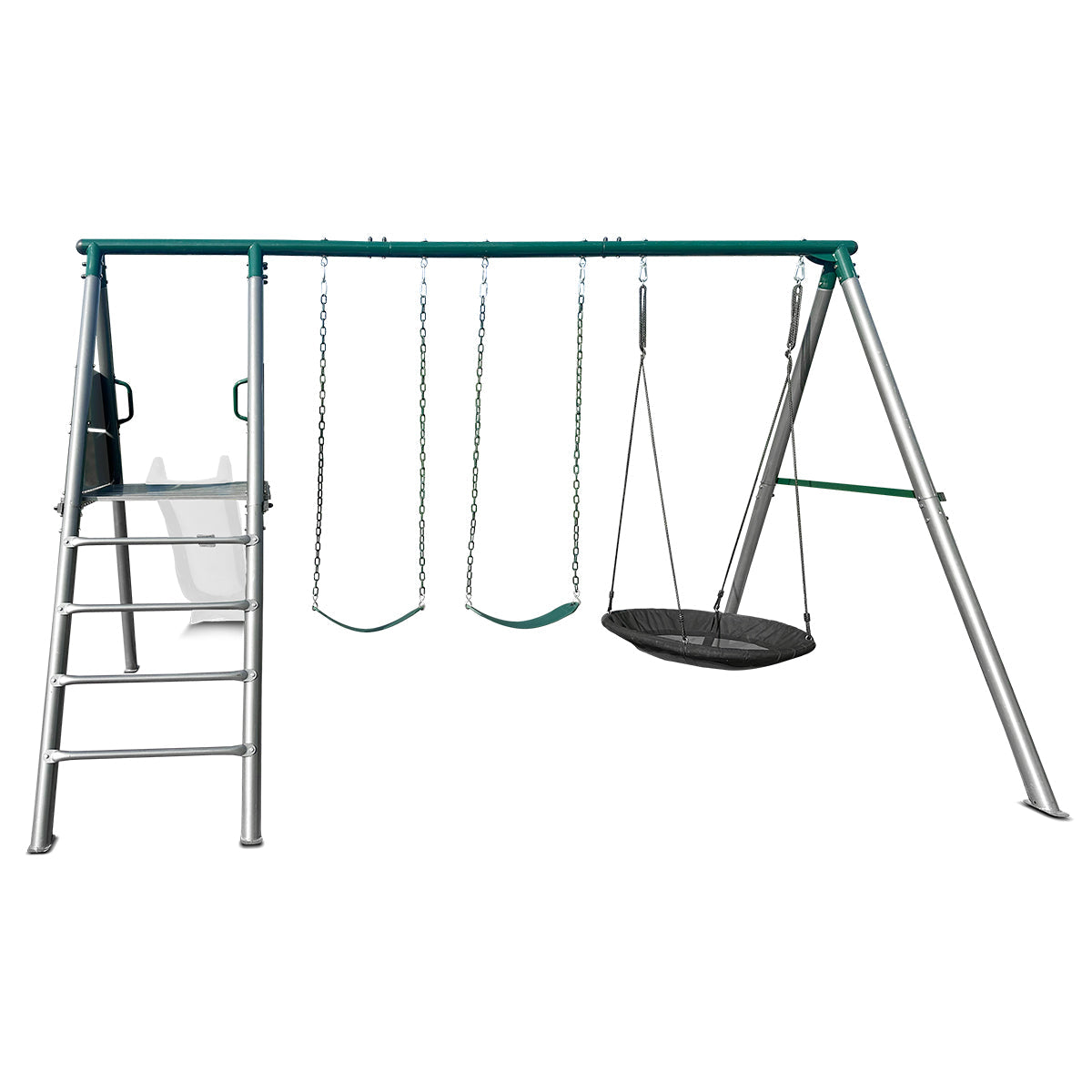 Lifespan Kids Europa Commercial Grade Steel Swing Set with Climb & 3.0m Slide White