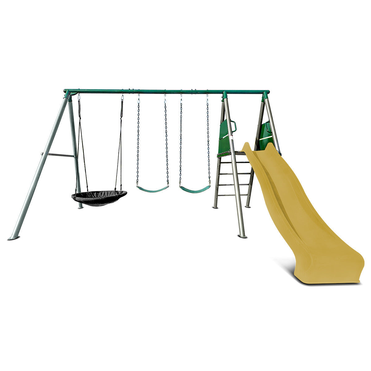 Lifespan Kids Europa Commercial Grade Steel Swing Set with Climb & 2.2m Slide Yellow