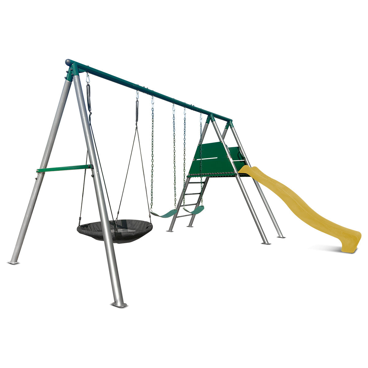 Lifespan Kids Europa Commercial Grade Steel Swing Set with Climb & 2.2m Slide Yellow