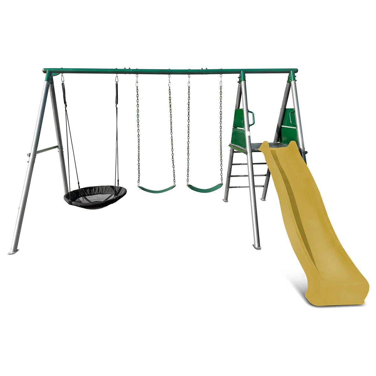 Lifespan Kids Europa Commercial Grade Steel Swing Set with Climb & 2.2m Slide Yellow
