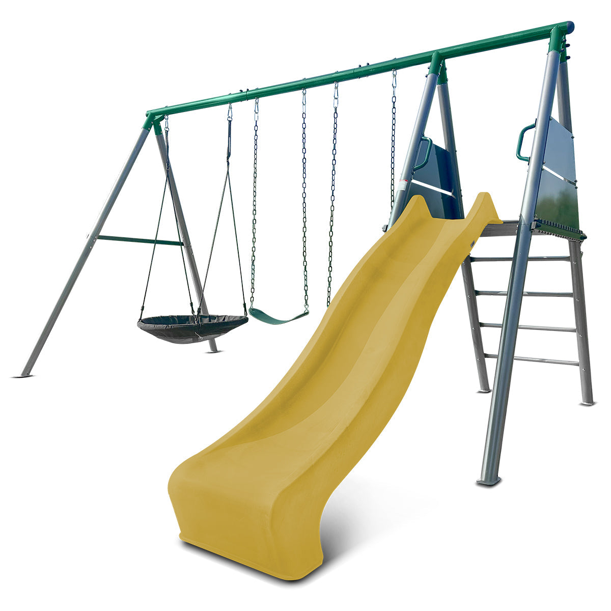 Lifespan Kids Europa Commercial Grade Steel Swing Set with Climb & 2.2m Slide Yellow