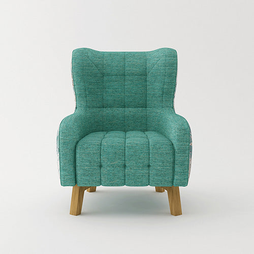 Floral High-Back Linen Armchair with Wooden Legs