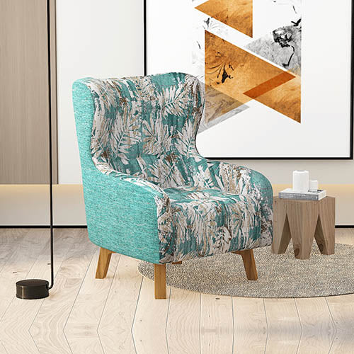 Floral Print High Back Armchair with Wooden Legs