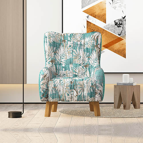 Floral Print High Back Armchair with Wooden Legs