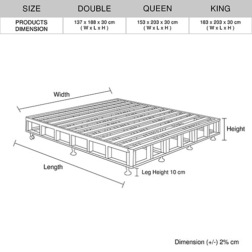 Solid Pine Wood Mattress Base Double Size, Charcoal, Removable Washable Cover