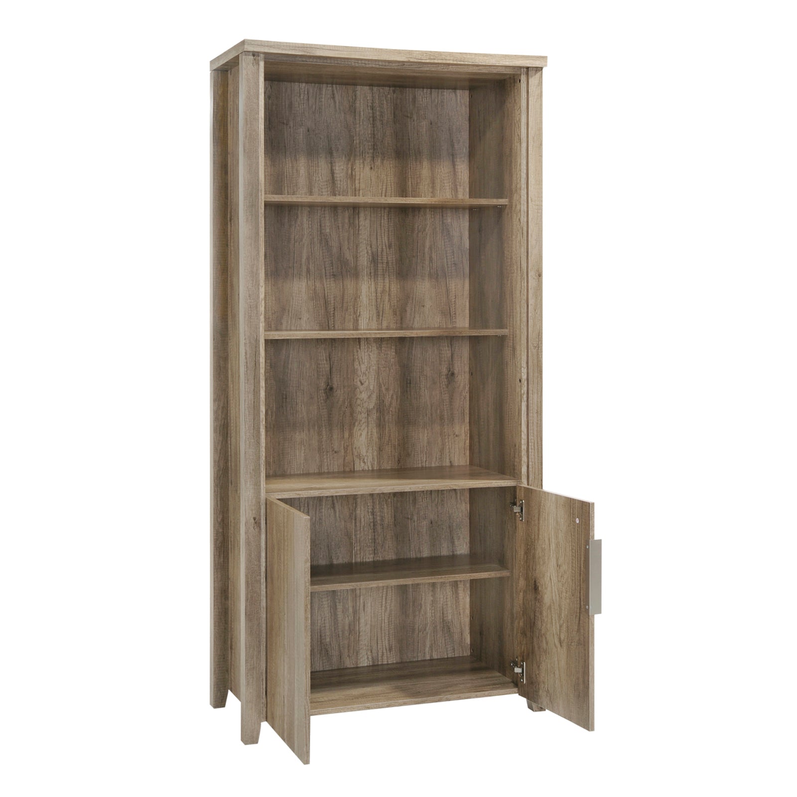 Natural Wood MDF Bookshelf with Ample Storage & Metal Joints