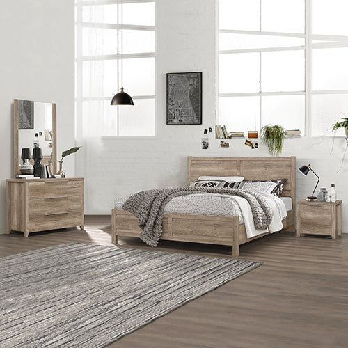 Natural Oak MDF Double Bedroom Suite Set with Smart Storage