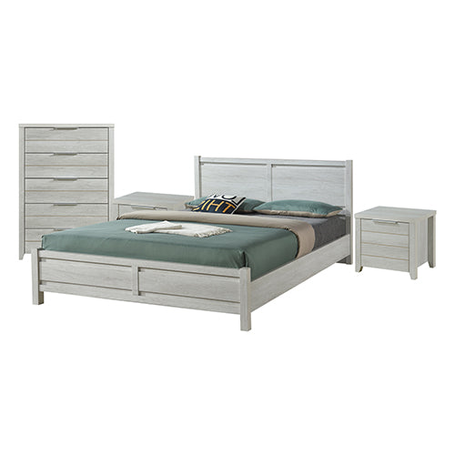 Queen Size MDF Bedroom Suite with Storage, 4Pcs White Ash