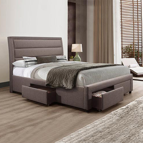 Light Grey Upholstery Bedroom Suite with Storage Drawers, Queen