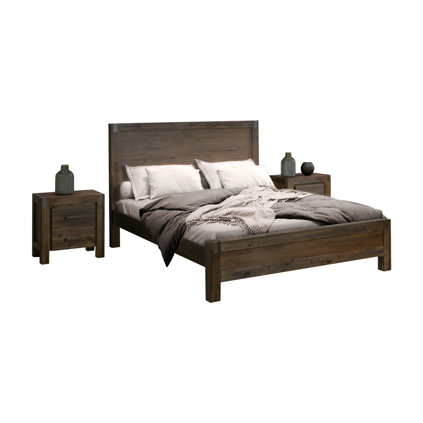 Solid Acacia Wood 4-Piece Bedroom Suite, Double Size, Nowra