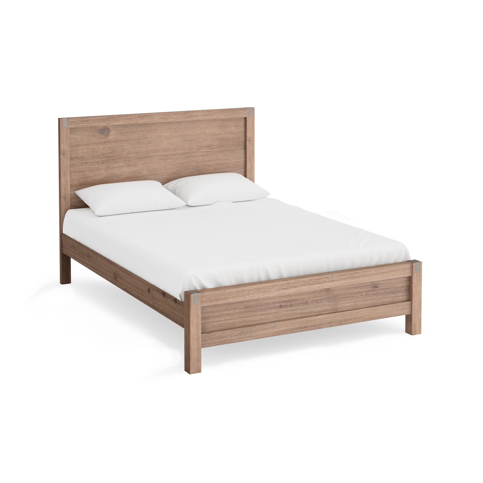 4 Pieces Bedroom Suite in Solid Wood Veneered Acacia Construction Timber Slat Double Size Oak Colour Bed, Bedside Table & Tallboy
