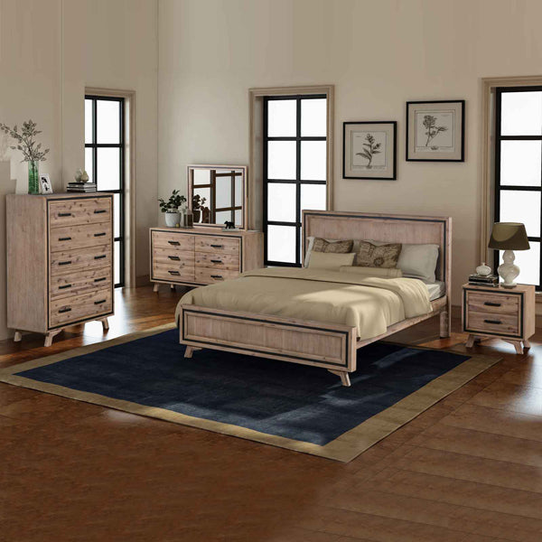 Durable 5 Pieces King Bedroom Suite Set in Acacia & Veneer