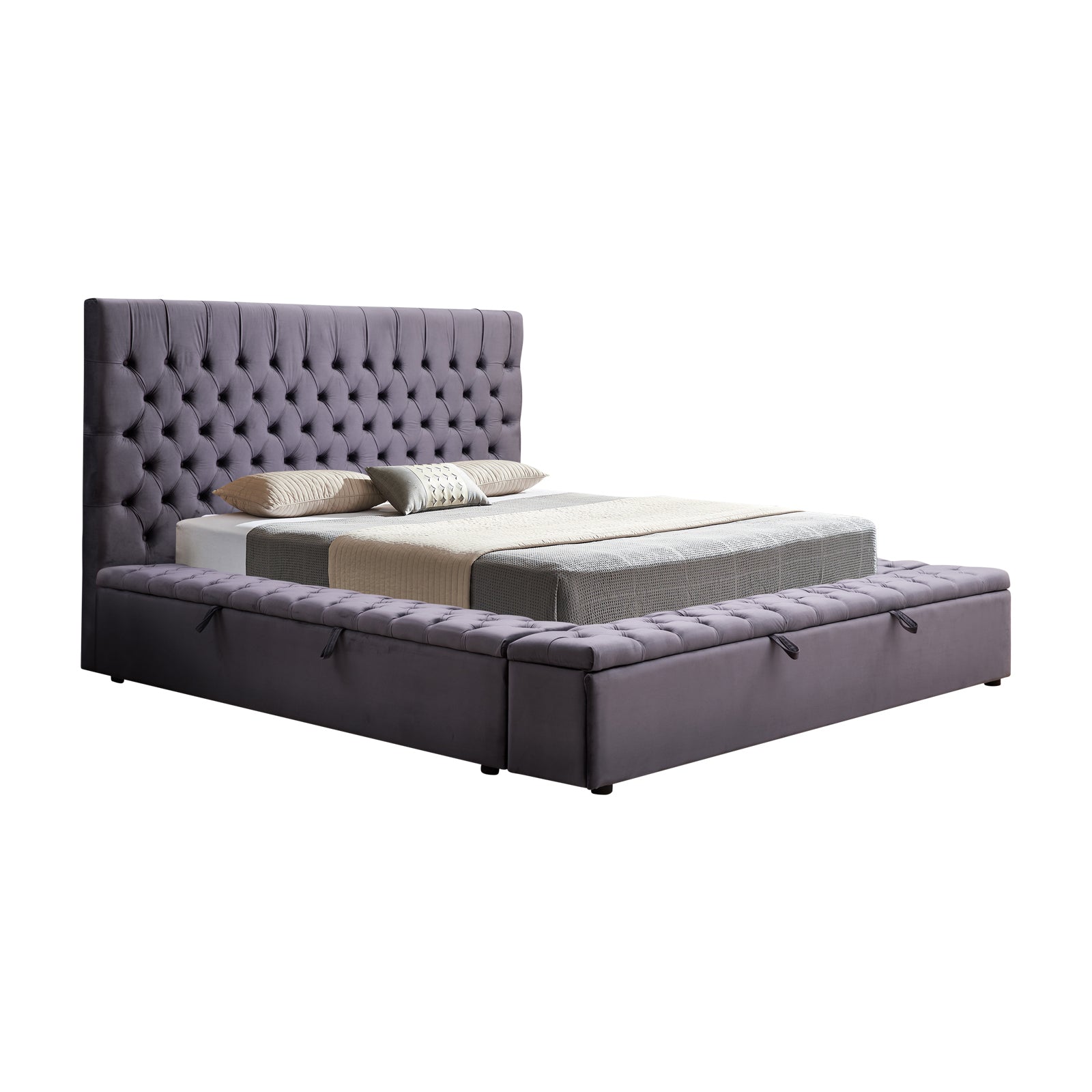 King Velvet Bedframe with Storage, Tufted Headboard – Anna