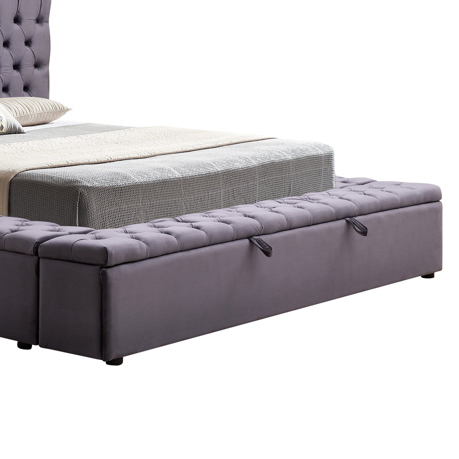 King Velvet Bedframe with Storage, Tufted Headboard – Anna