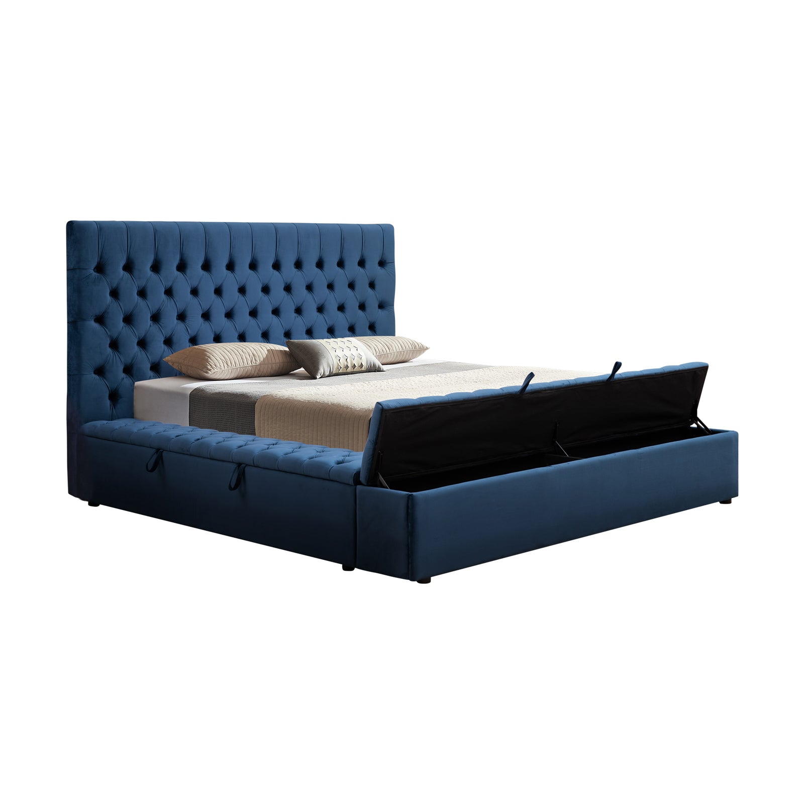 Queen Size Velvet Upholstered Bed with Storage & Tufted Headboard