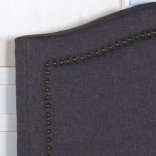 Queen Size Charcoal Linen Headboard with Curved Design