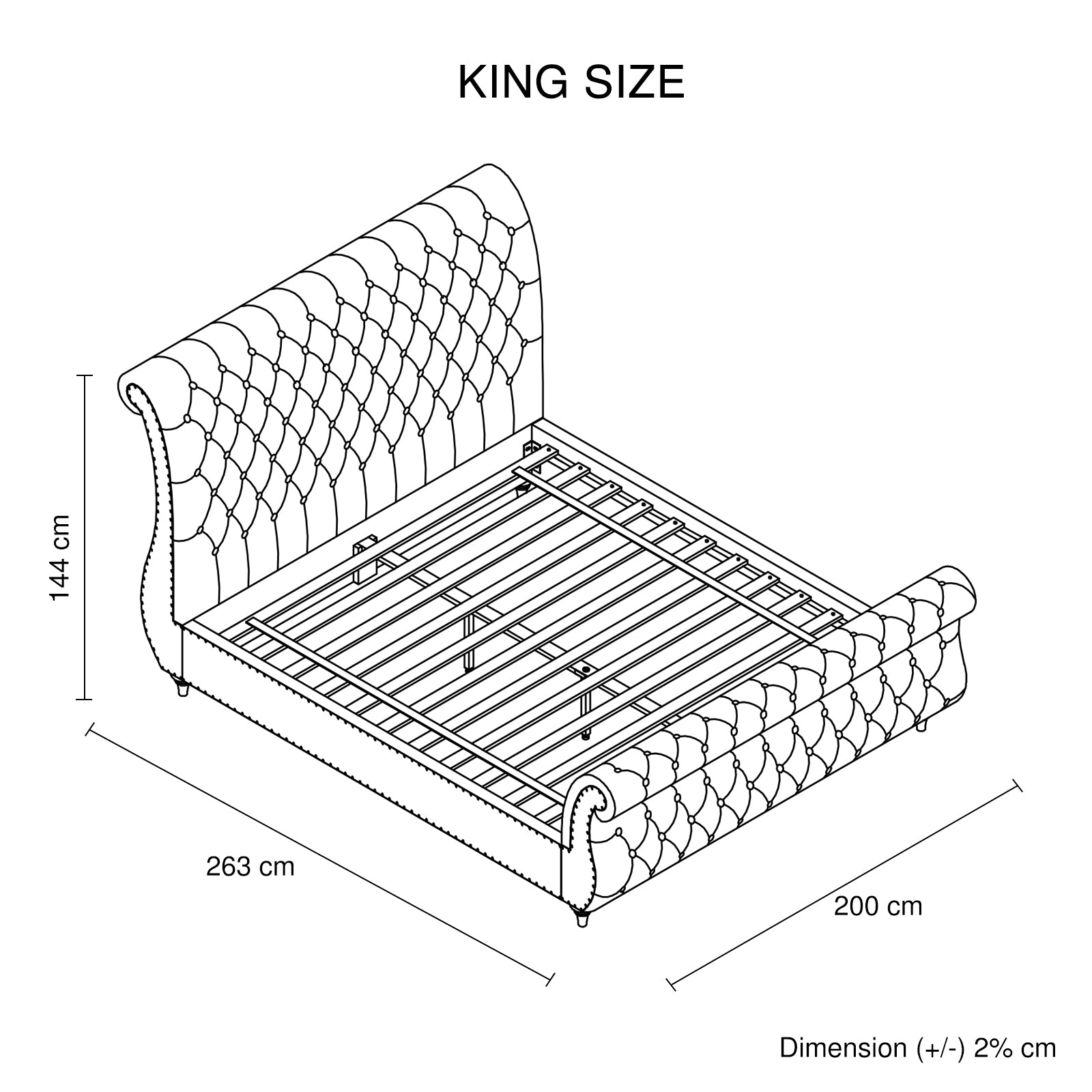 Velvet Upholstered King Sleigh Bedframe with Tufted Headboard