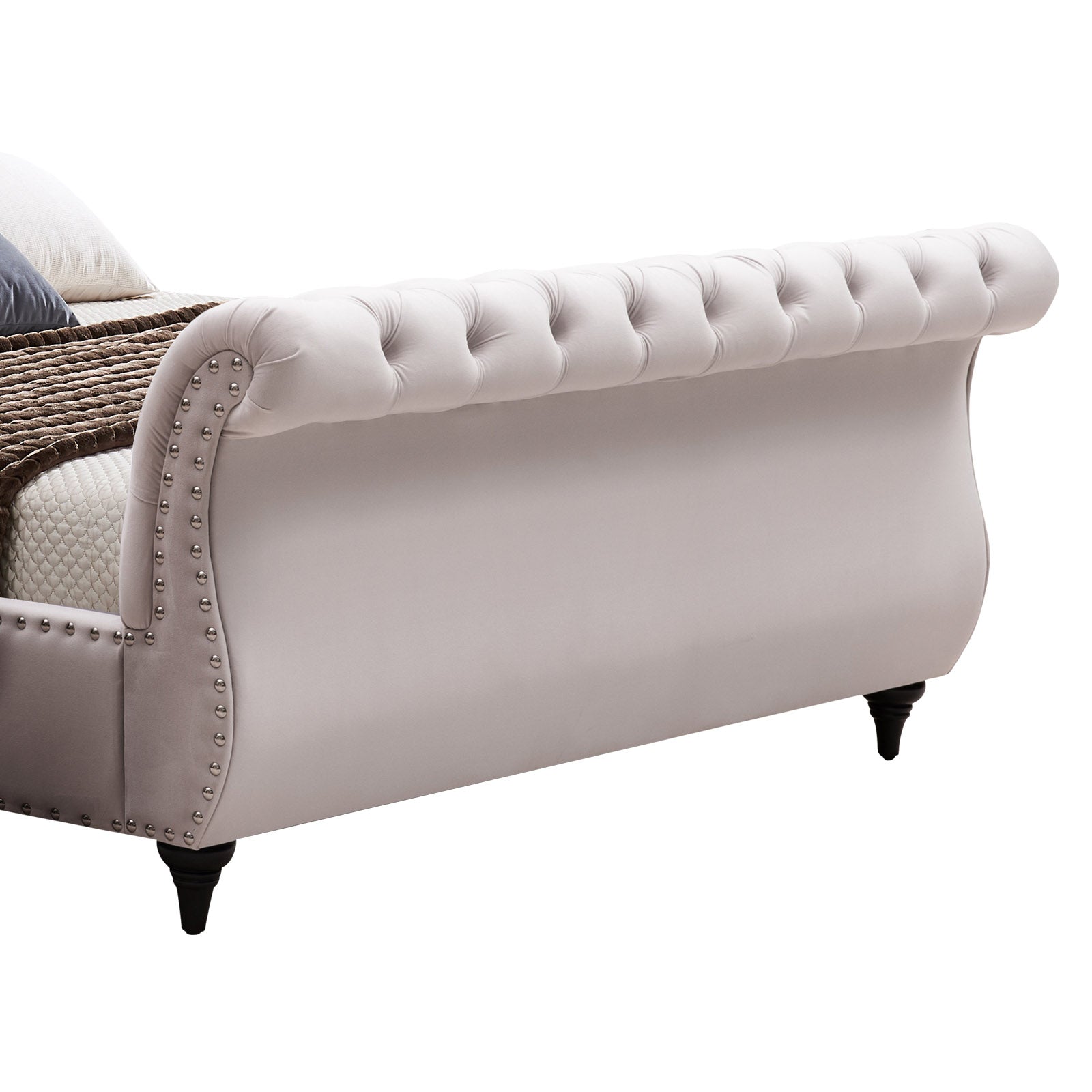 Royal Velvet Upholstered Queen Sleigh Bedframe, Tufted Design