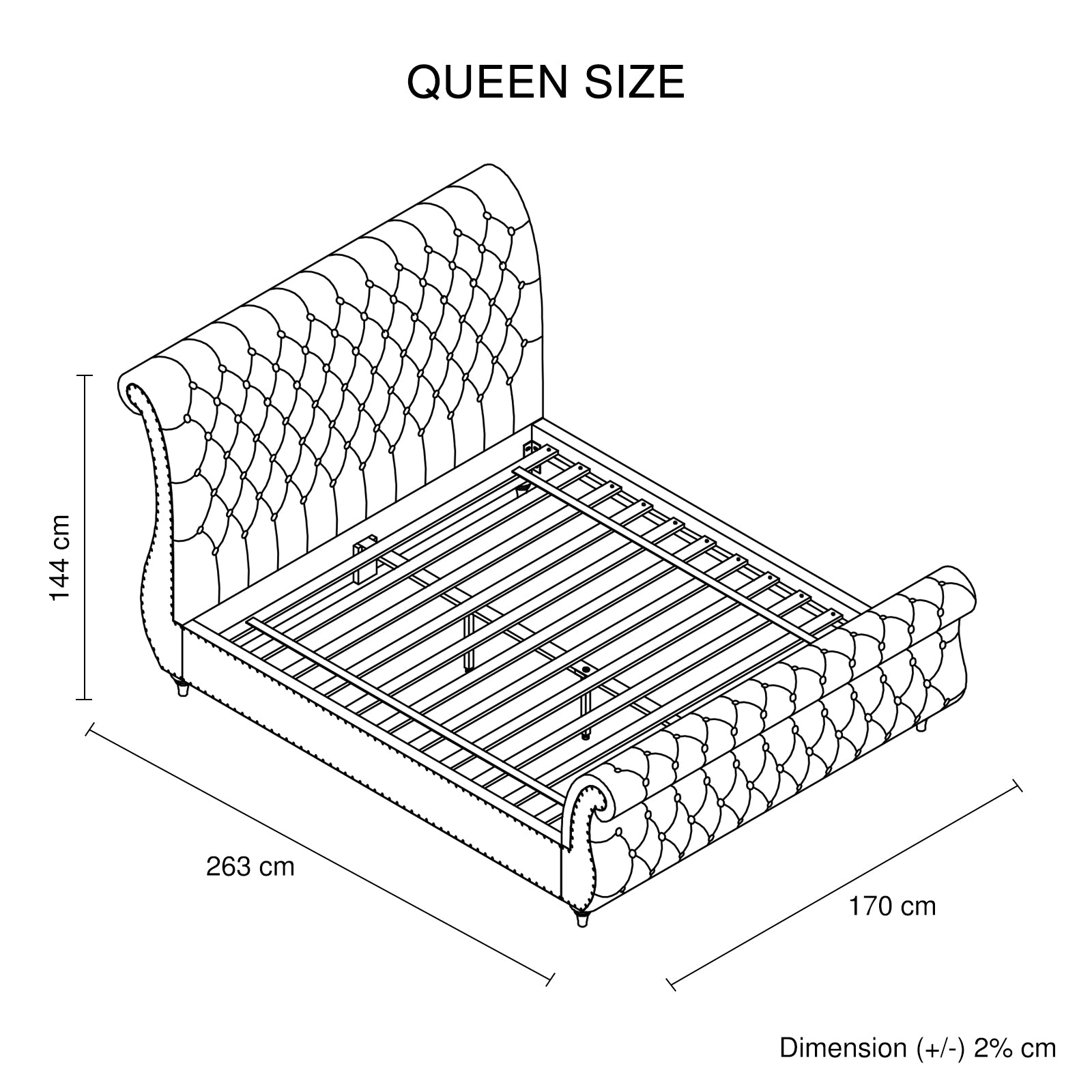 Royal Velvet Upholstered Queen Sleigh Bedframe, Tufted Design