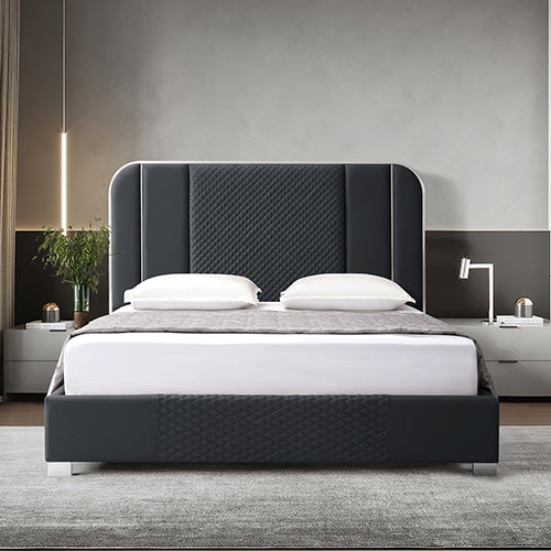 Luxurious Air Leather Bed Frame with Quilted Headboard & Steel Feet