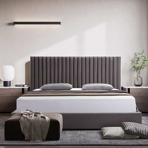 Modern Grey Upholstered Bed Frame, Stainless Steel Feet