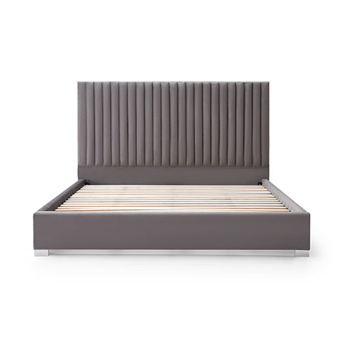 Modern Grey Upholstered Bed Frame, Stainless Steel Feet