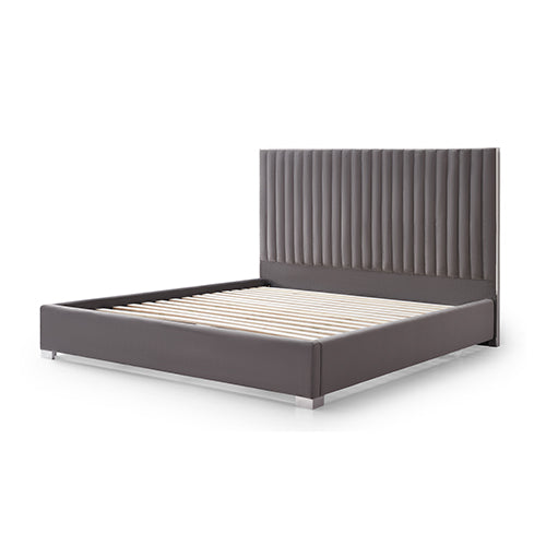 Modern Grey Upholstered Bed Frame, Stainless Steel Feet