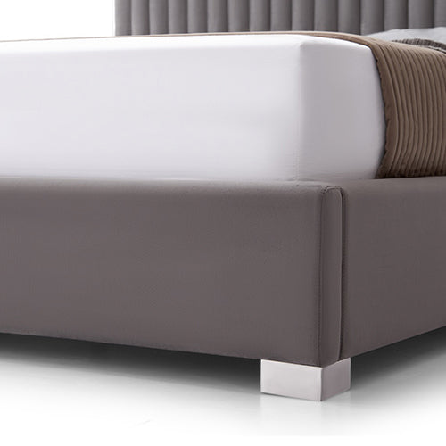 Modern Grey Upholstered Bed Frame, Stainless Steel Feet