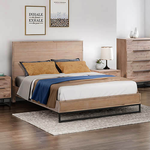 Queen Bed Frame Solid Acacia Veneered MDF Steel Legs