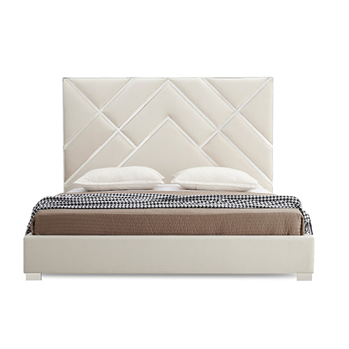 Luxurious Beige Upholstered Bed Frame with Foam Headboard