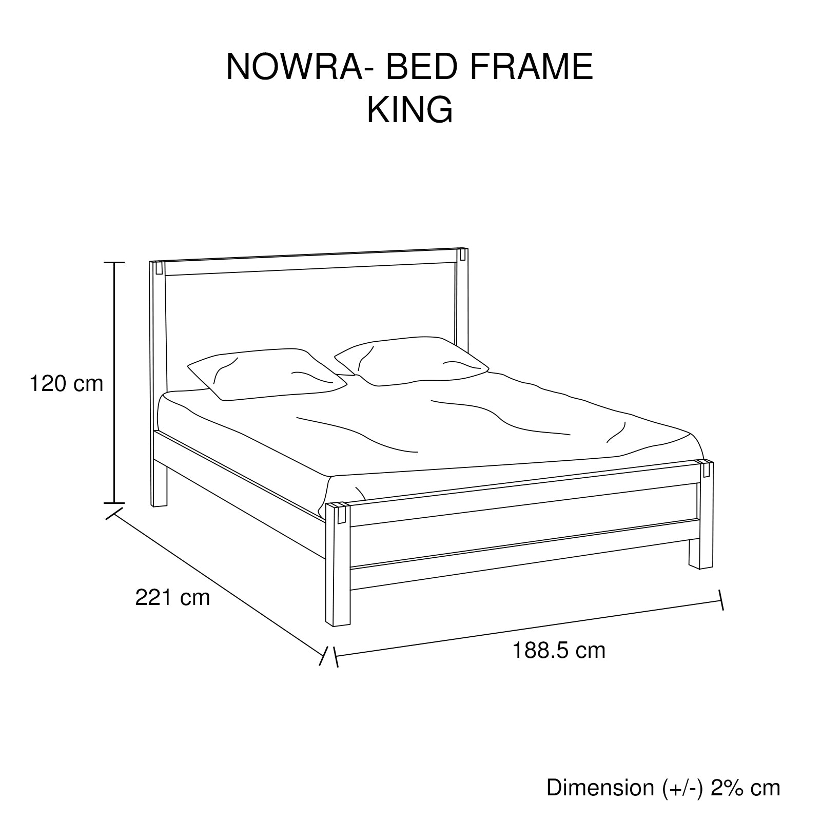 Solid Wood King Bed Frame, Acacia, Metal Support Rail